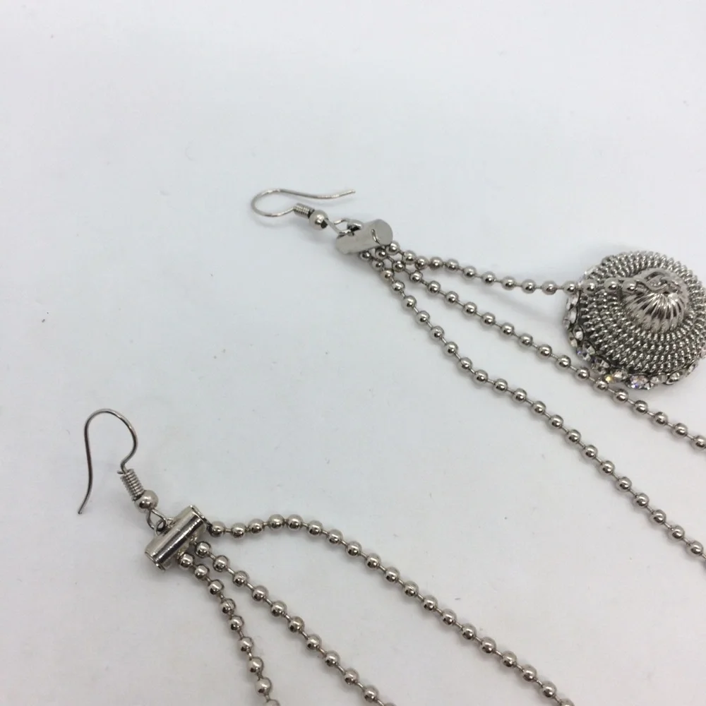 BOLLYWOOD JHUMKA EARRINGS LONG SILVER RHINESTONES INDIAN FASHION EARRINGS_7